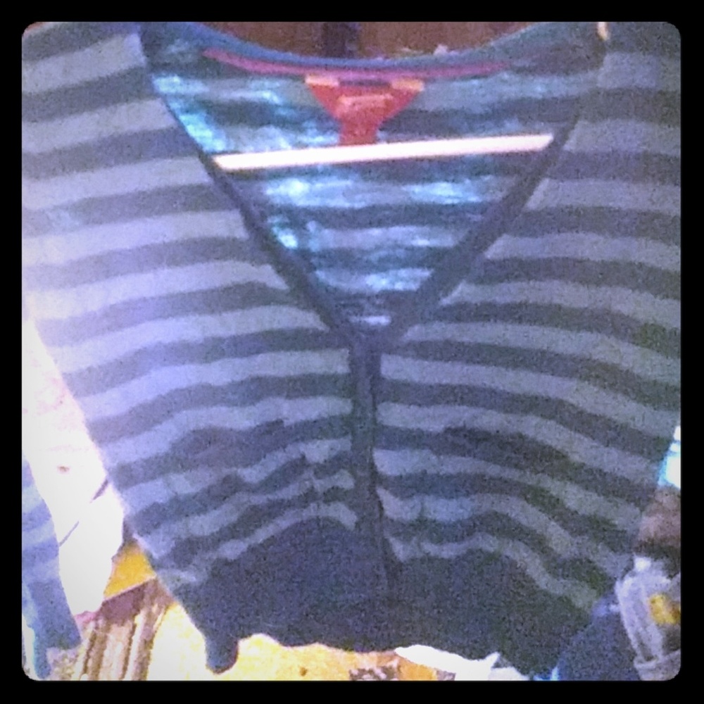 Blue sweater with dark blue stripes
